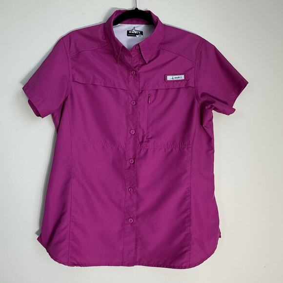 HABIT Women's M Fishing Shirt Short Sleeve V Neck Pink Outdoor Solar Factor 40+ - Picture 1 of 12